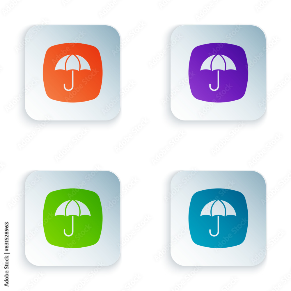 Color Delivery package with umbrella symbol icon isolated on white background. Parcel cardboard box with umbrella sign. Logistic and delivery. Set colorful icons in square buttons. Vector Color Delivery package with umbrella symbol icon isolated on white background. Parcel cardboard box with umbrella sign. Logistic and delivery. Set colorful icons in square buttons. Vector