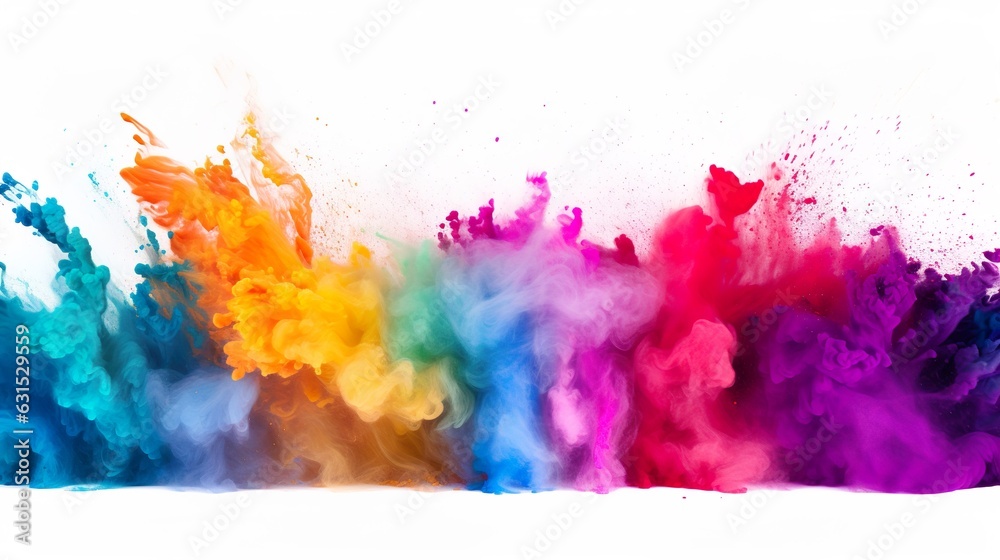 Colored powder explosion. Paint holi, Colorful rainbow holi paint splash on isolated white background