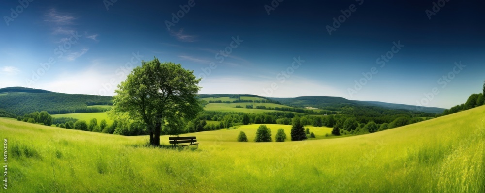 Naklejka premium Grüne Landschaft im Sommer als Hintergrund, Generative AI