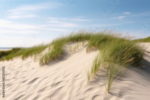 Sand dunes with dune grass on a sunny day  Generative AI