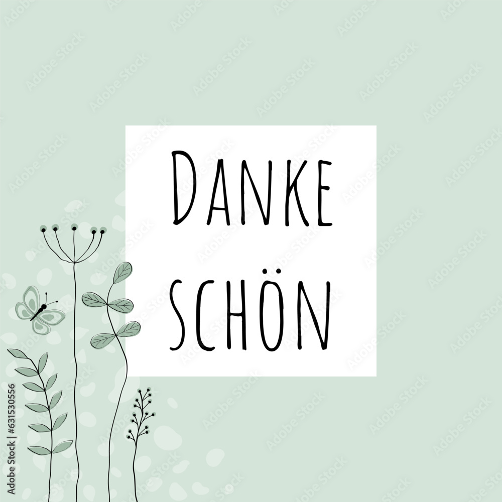 Dankeschön - Schriftzug in deutscher Sprache. Dankeskarte mit liebevoll ...