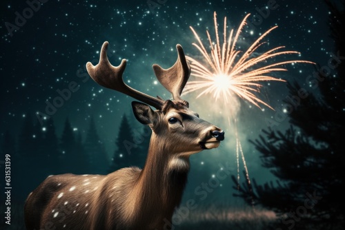 Wallpaper Mural Funny deer celebrating with New Year's Eve fireworks. Generative AI Torontodigital.ca