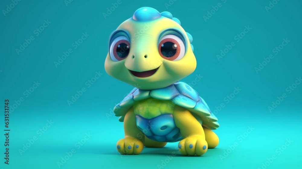 Cute Cartoon Turtle Character.Generative AI Cute Cartoon Turtle Character.Generative AI