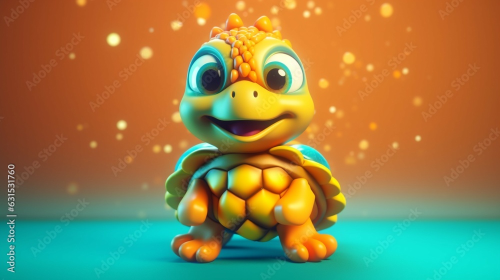 Cute Cartoon Turtle Character.Generative AI