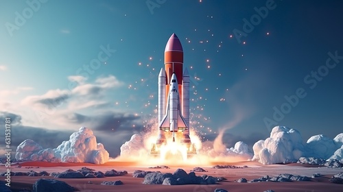 Space shuttle on dark isolated background. Wallpaper with the rocket