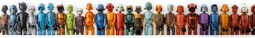 A row of funny Robots, lined up, cartoon, fantasy, fun, happy, friendly © PHdJ