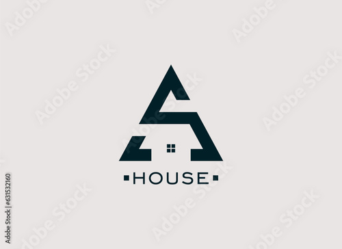 Abstract Initial Letter S and A Logo. Geometric Shape Letter SA AS with Home Icon. Usable for Real Estate, Business, and Branding Logos. Flat Design Vector Template Element