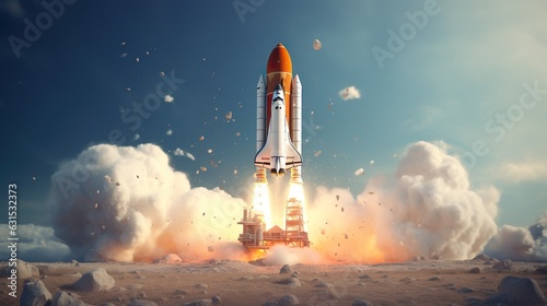 Space shuttle on dark isolated background. Wallpaper with the rocket