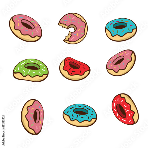 Donuts icon set. Food icons illustration isolated on white background.