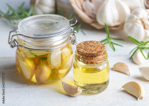 Fresh healthy garlic oil on...