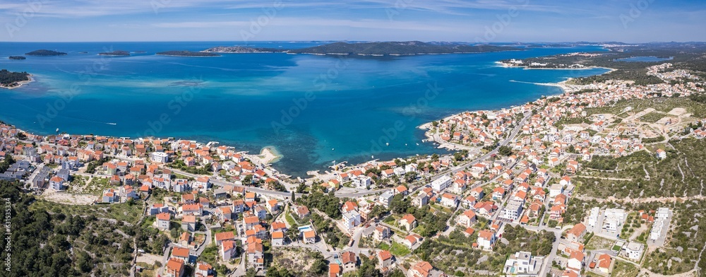 Aerial view of the picturesque coastal town of Brodarica, Croatia