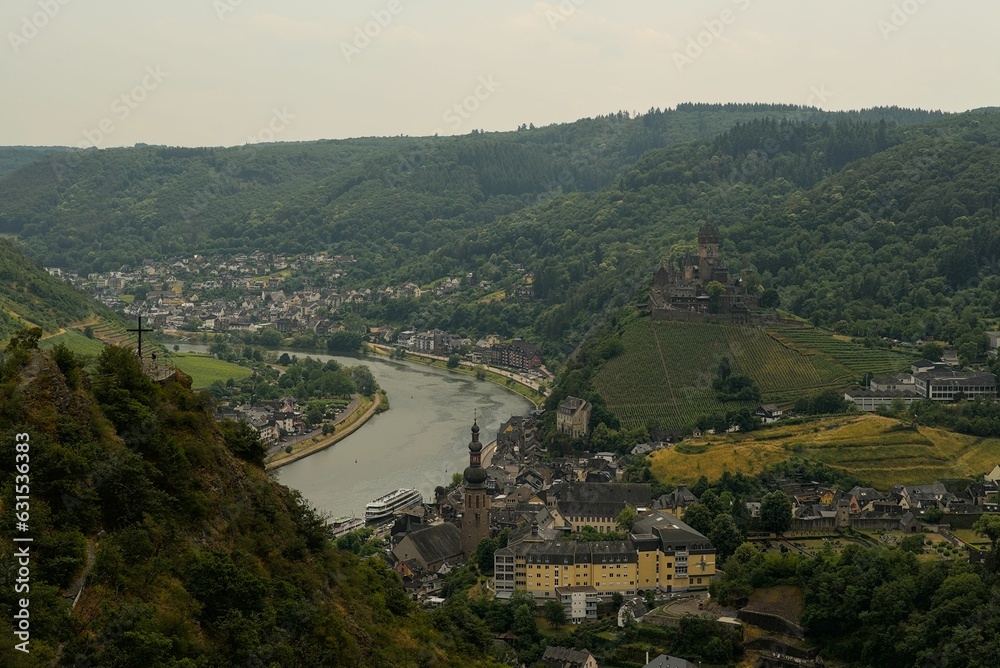 Town of Cochem, at river Moselle, in Germany, on a summer's day. The famous Castle Reichsburg