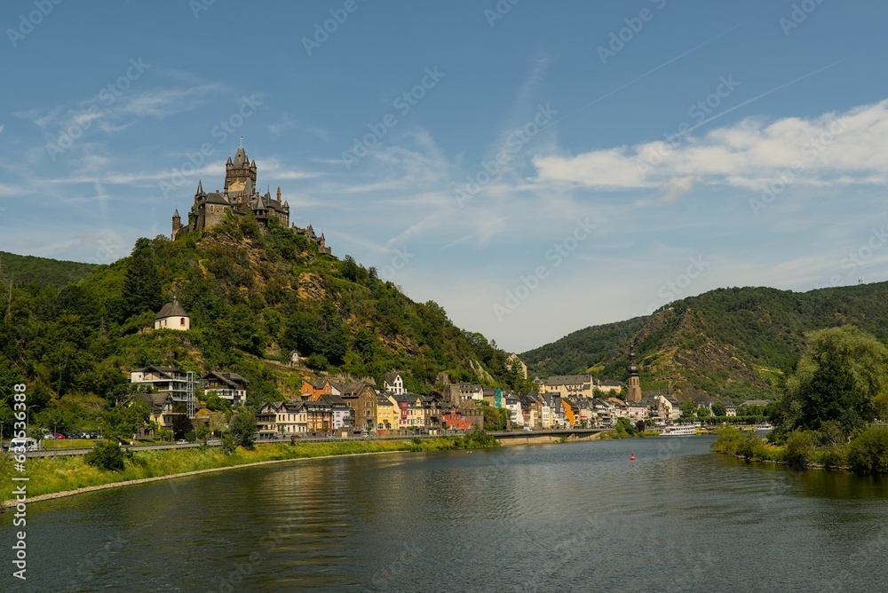 Fototapeta premium Town of Cochem, at the river Moselle, in Germany, on a summer's day