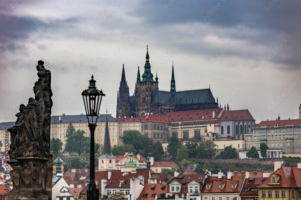 Scenic view of Prague cityscape and the Prague Tower in the Czech Republic. Scenic view of Prague cityscape and the Prague Tower in the Czech Republic.