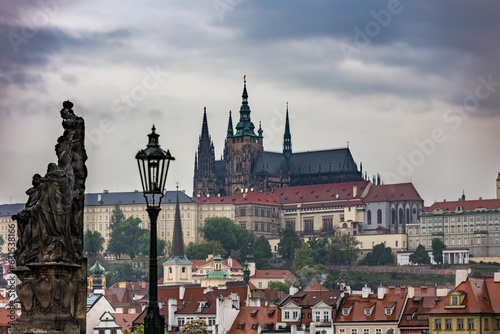 Scenic view of Prague cityscape and the Prague Tower in the Czech Republic.