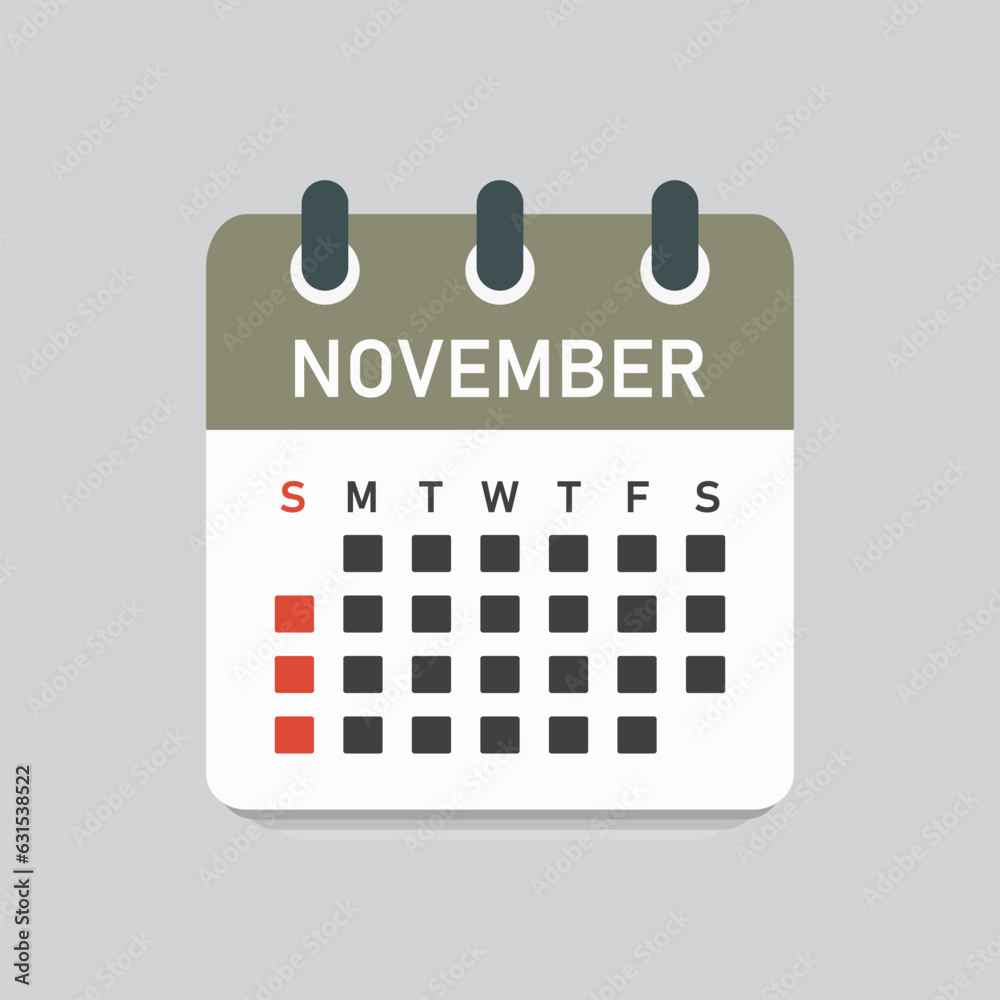 Vector template icon page calendar, month November Vector template icon page calendar, month November