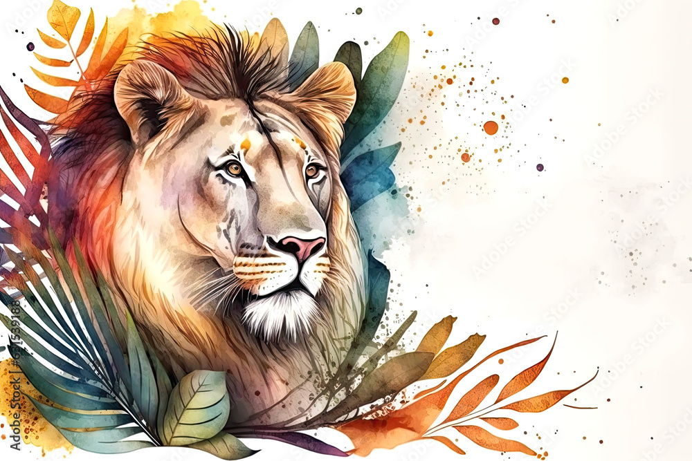 lion head watercolor illustration style Stock Illustration | Adobe Stock