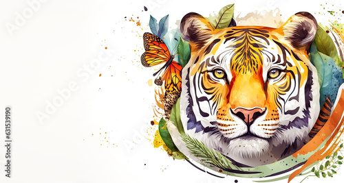 tiger head watercolor illustration style