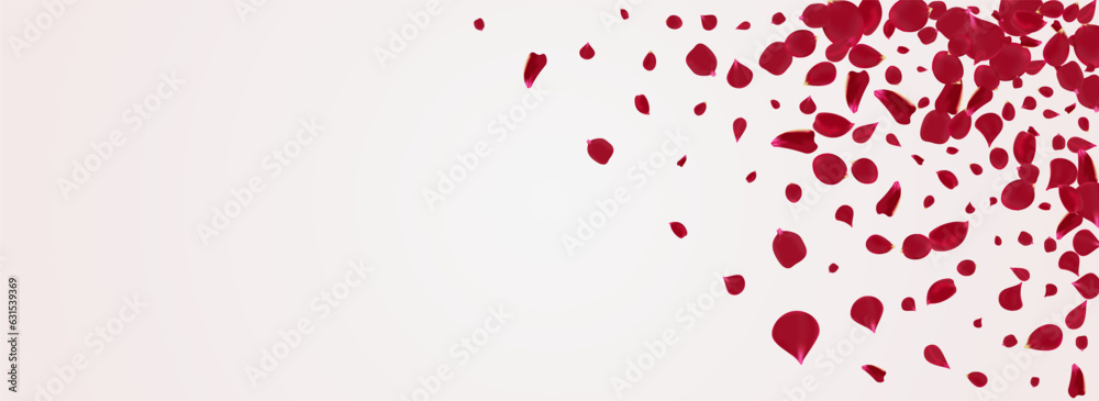 Red Flower Fly Vector Panoramic White Background.