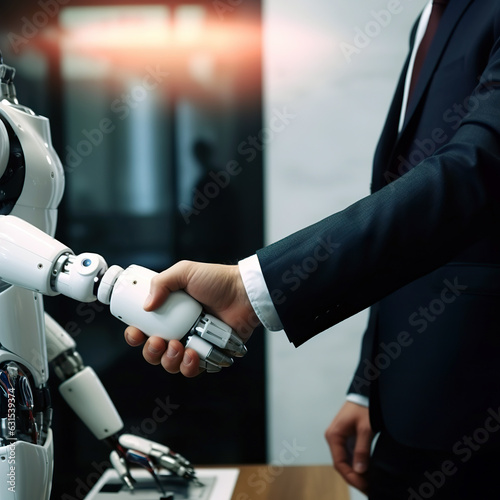 Business handshake between robot and human partners