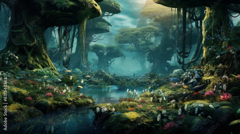 Illustration fantasy forest.Generative AI