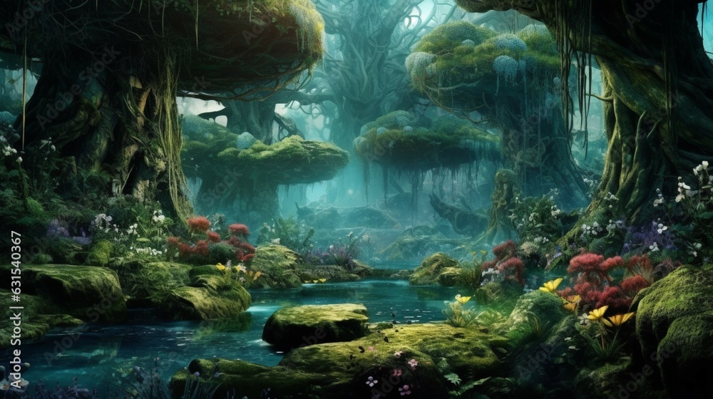 Illustration fantasy forest.Generative AI