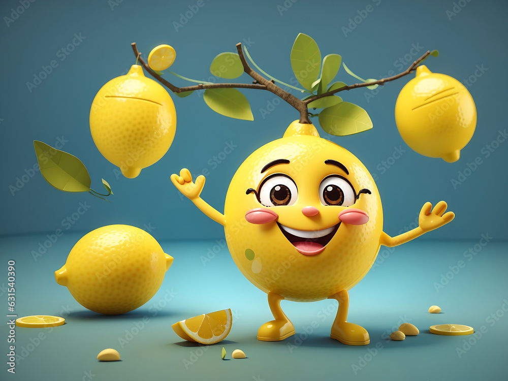 Cheerful 3D Lemon cartoon character in happy moment, Generate Ai Cheerful 3D Lemon cartoon character in happy moment, Generate Ai