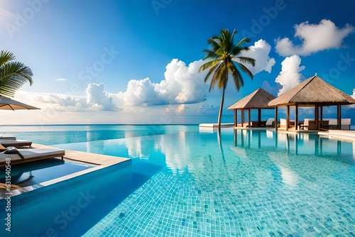 Stunning landscape, swimming pool blue sky with clouds.AI generated © Ammad