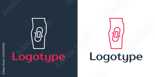 Logotype line Plaster on leg icon isolated on white background. Logo design template element. Vector