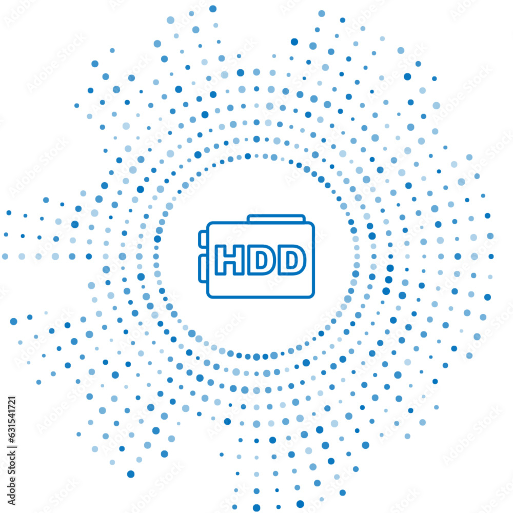 Blue line Hard disk drive HDD icon isolated on white background. Abstract circle random dots. Vector Blue line Hard disk drive HDD icon isolated on white background. Abstract circle random dots. Vector