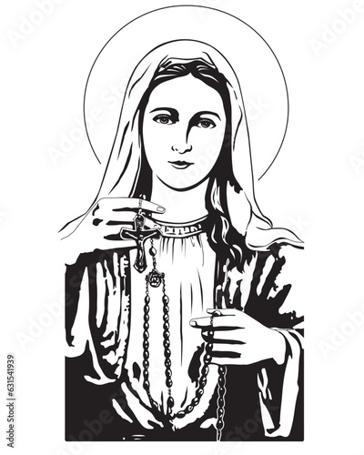 Our Lady of The holy Rosary Illustration Virgin Mary Catholic vector