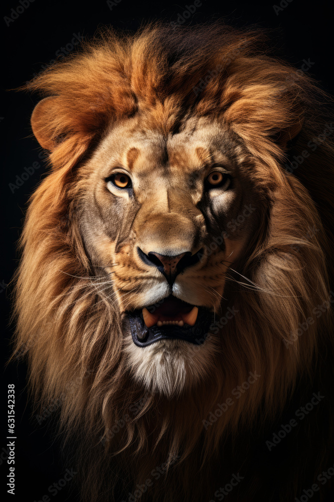 the lion king - roar - teeth - wild lion - studio - isolated - dark background 