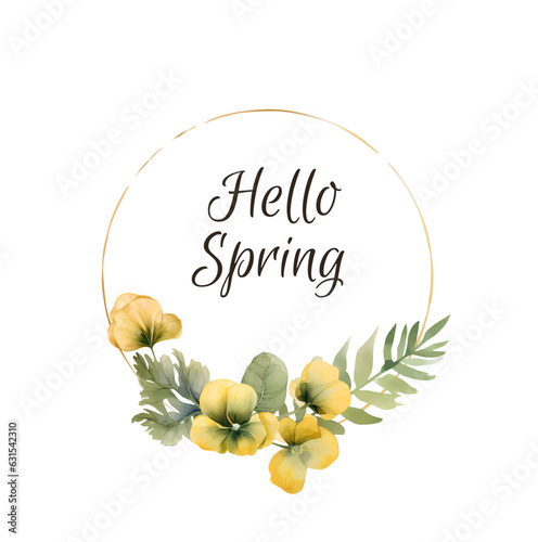 Vector invitation or greeting circle card with yelow and violet pansy flowers, lisianthus flowers and forget-me-not flowers. Vector