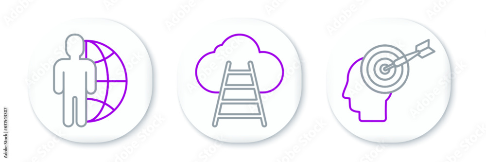 Set line Head hunting concept, Globe and people and Ladder leading to cloud icon. Vector Set line Head hunting concept, Globe and people and Ladder leading to cloud icon. Vector