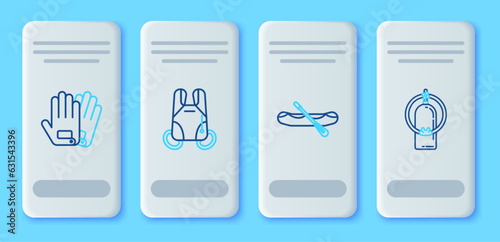 Set line Parachute, Rafting boat, Gloves and Aqualung icon. Vector