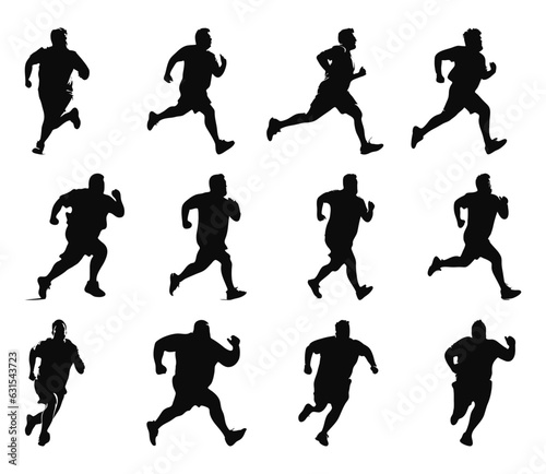 silhouette of fat man running jogging, healthy weight loss diet concept