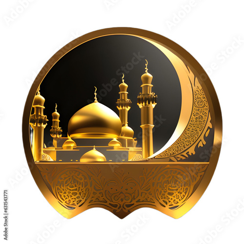 Golden Luxury Mosque on Transparent Background