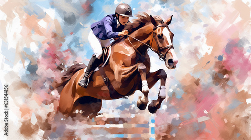 Equestrian show jumping painting illustration for competition photo