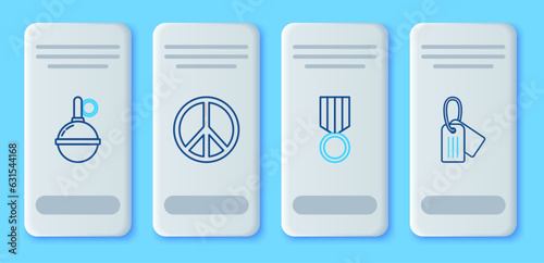 Set line Peace  Military reward medal  Hand grenade and dog tag icon. Vector