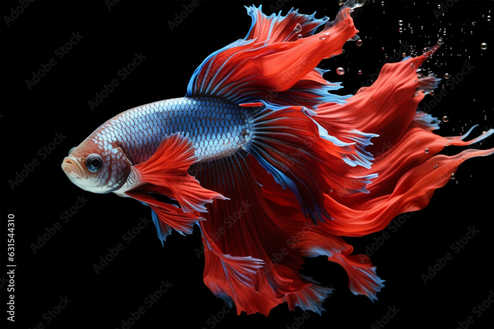 Capture the moving moment of fighting fish isolated on black background. betta fish.