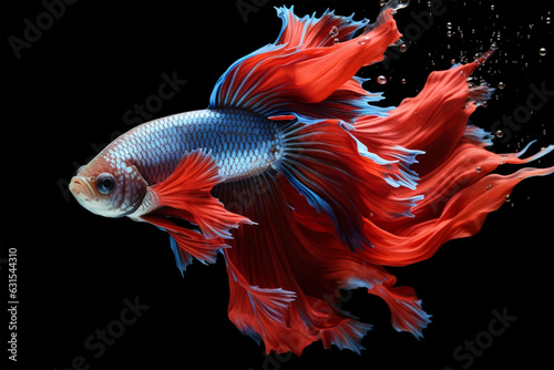 Capture the moving moment of fighting fish isolated on black background. betta fish. © masud