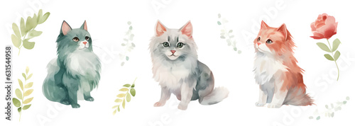 Draw vector illustration character design banner cute cat Watercolor style