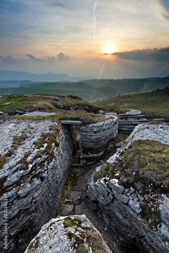 Italian trenches of the Great War at malga Pidocchio. Erbezzo, Lessinia, Veneto, Italy. Italian trenches of the Great War at malga Pidocchio. Erbezzo, Lessinia, Veneto, Italy.