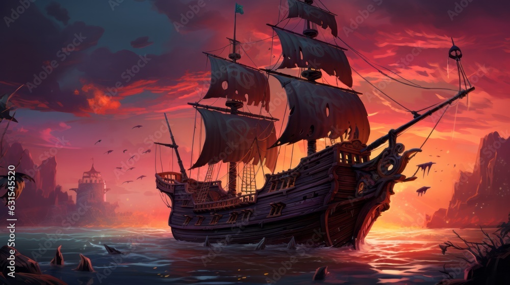 Obraz premium Photo of a majestic pirate ship sailing on the open seas created with Generative AI technology