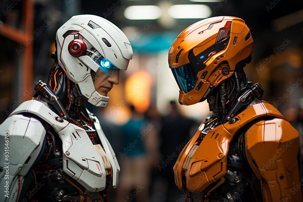 two robot robots in a modern factory,Generative AI two robot robots in a modern factory,Generative AI