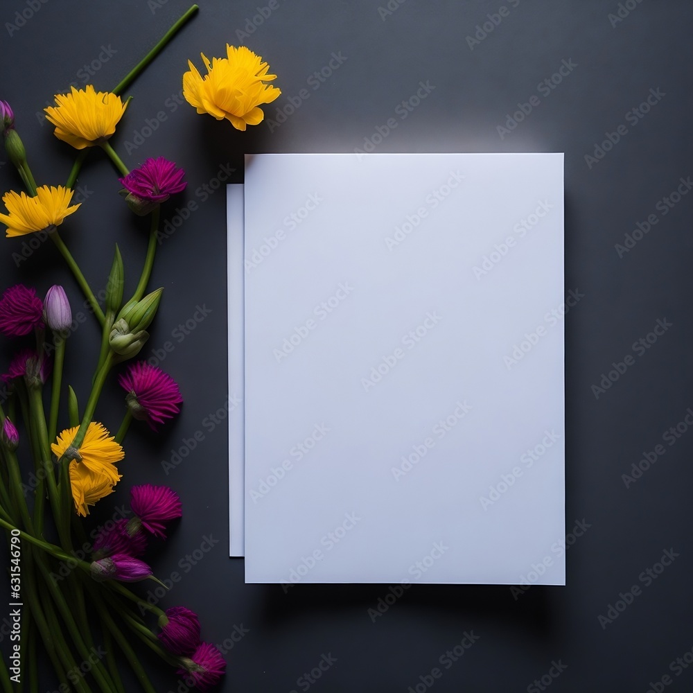 empty note paper with flowers created with Generative AI technology empty note paper with flowers created with Generative AI technology