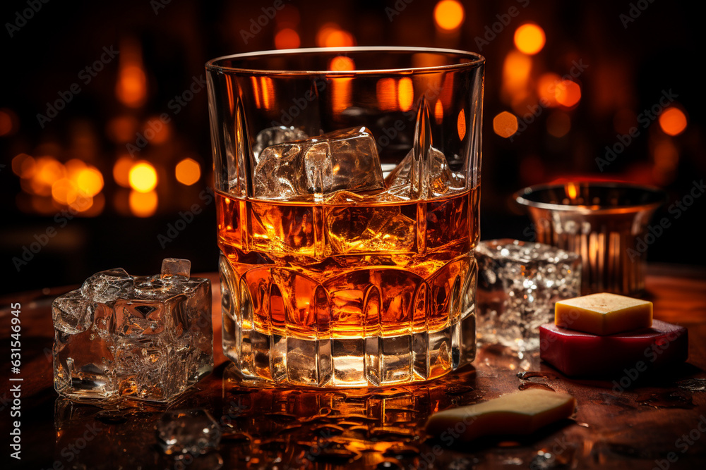 whiskey in the glass with ice.Generative AI whiskey in the glass with ice.Generative AI