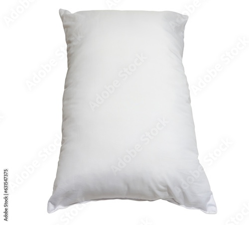 White pillow in hotel or resort room isolated on white background with clipping path. Concept of confortable and happy sleep in daily life