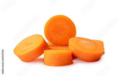 Fresh beautiful carrot slices isolated on white background witch clipping path and shadow in png file format Front view.