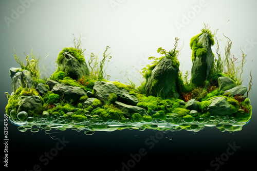 underwater landscape with a beautiful green algae and seaweed. the underwater world,Generative AI